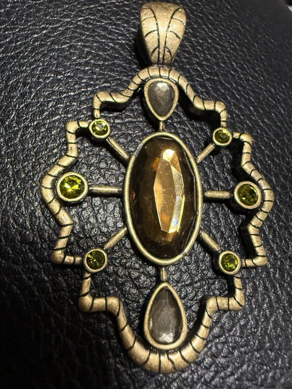 Vintage Gold Tone Statement Pendant Women Large Boho Gemstone Wide Bail